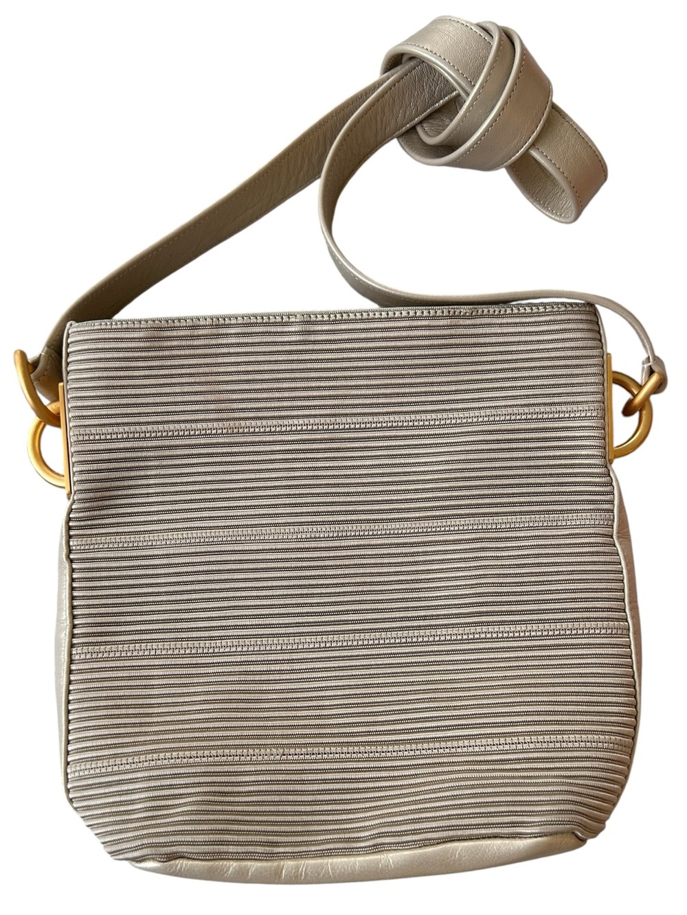 Vintage 80s Americana by Sharif Crossbody Bag - Leather Trim - Champagne - Mint